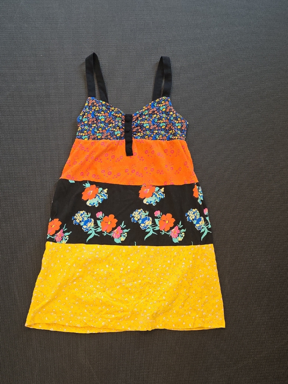 Hurley Babydoll Smocked Color Block Beach Coastal Floral Sundress Womens S
